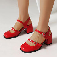Women's Buckle Retro Square Toe Block Heel Sandals 77384319C
