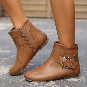 Women's Retro Side Zipper Flat Ankle Boots 02897816C