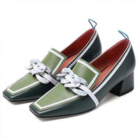 Women's Retro Square Toe Chain Block Heel Shoes 91453387S