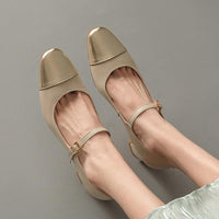 Women's Elegant Colorblock Round Toe Chunky Heels 77782268C