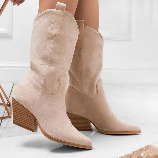 Women's Mid-Calf Suede Pointed Toe Martin Boots 54748533C