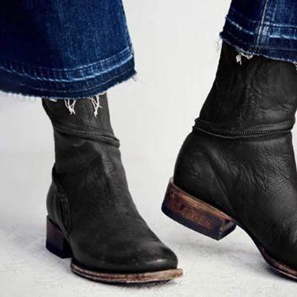 Women's Square Heel Low Heel Mid-Calf Zipper Boots 70765421C