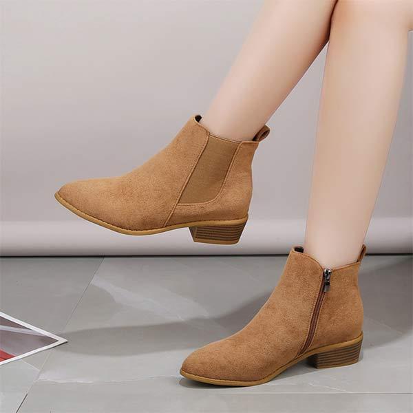 Women'S Chunky Heel Side Zip Short Boots 58433226C
