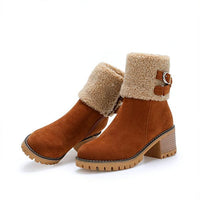 Women's Casual Buckle Decorated Block Heel Snow Boots 15050504S