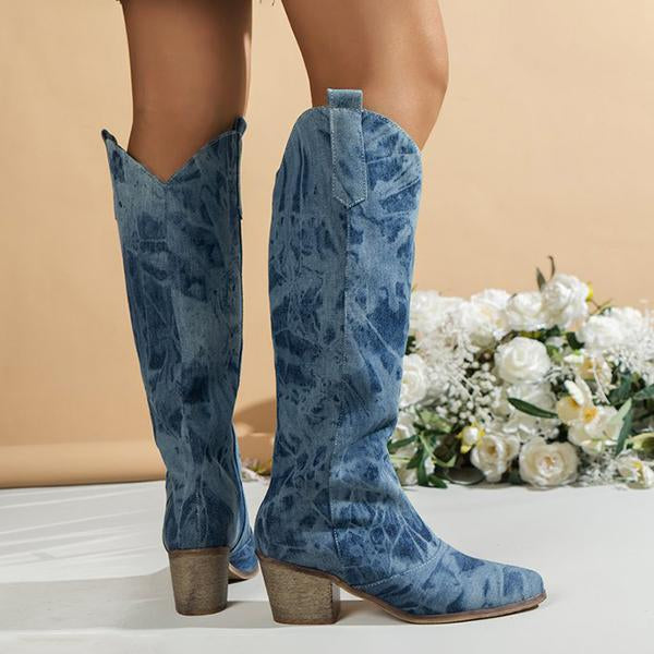 Women's Fashion Chunky Heel Knee High Cowboy Boots 62744703S