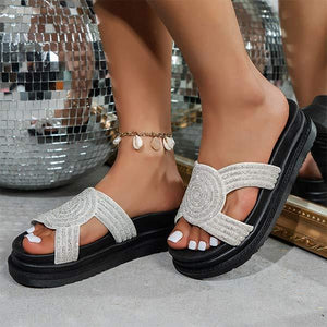 Women's Rhinestone Embellished Platform Slide Sandals 06599223C