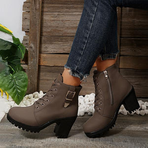 Women's Casual Buckled Chunky Heel Short Boots 23770575S