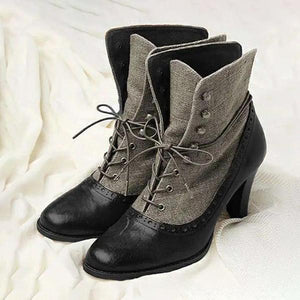 Women's Vintage Spliced Lace-Up Thick Heel Ankle Boots 06897478S