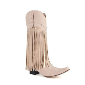 Women's Fashion Western Cowboy Boots Tassel Pointed Toe Thick Heel 16494881C