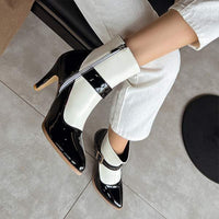 Women's Fashion High Heel Pointed Toe Color Block Zipper Ankle Boots 69062910C