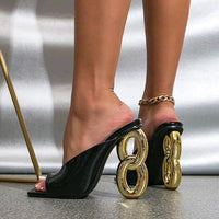 Women's Fashion Square Toe High Heel Slippers 54516533S