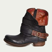 Women's Low Heel Short Boots with Belt Buckle and Metal Side Zipper 61396315C