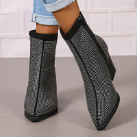 Women's Fashionable Rhinestone Block Heel Ankle Boots 31224374S