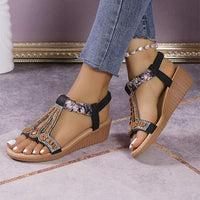 Women's Bohemian Flat Elastic Strap Roman Sandals 32323424C