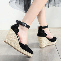 Women's Hollow Fashion Pointed Straw Wedge Sandals 96220722C