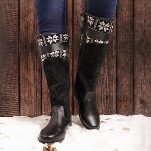 Women's Retro Belt Buckle Knitted Splicing Boots 18431046S