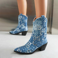Women's Fashion Sequined Chunky Heel Cowboy Boots 12634016S