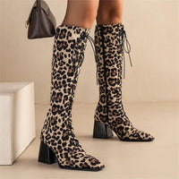 Women's Fashion Leopard Print Chunky Heel High Rider Boots 20249398S