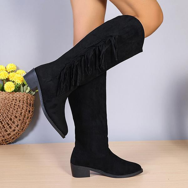 Women's Casual Suede Retro Tassel Knee High Boots 96852968S