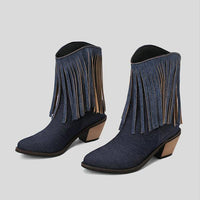 Women's Fashion Casual Tassel Chunky Heel Cowboy Boots 21319385S