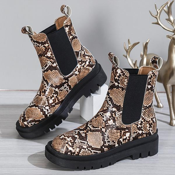Women's Fashion Thick Sole Snake Print Martin Boots 38204868S