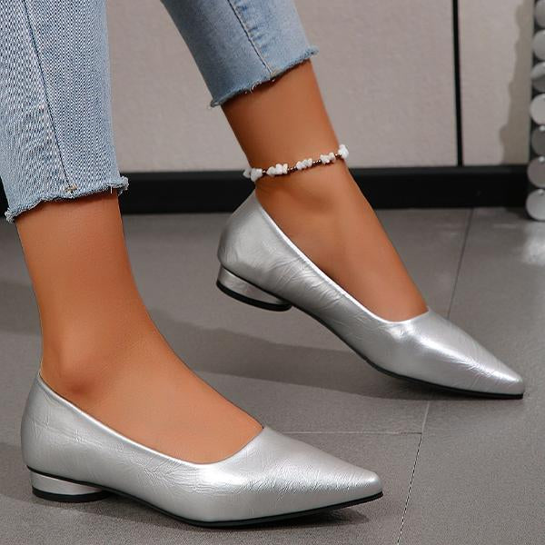 Women's Casual Silver Shallow Pointed Toe Flat Shoes 40034818S