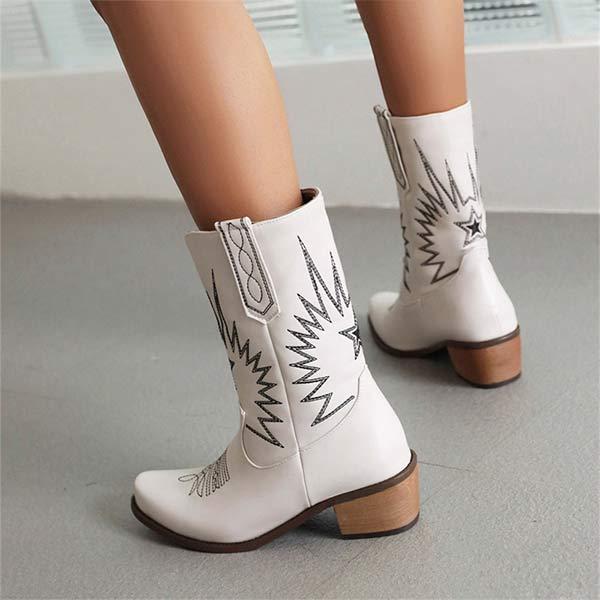Women's Mid-Heel Embroidered Slip-On Ankle Boots 15968460C