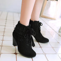 Women's Casual Multi-Layered Tassel Chunk Heel Short Boots 97075101S
