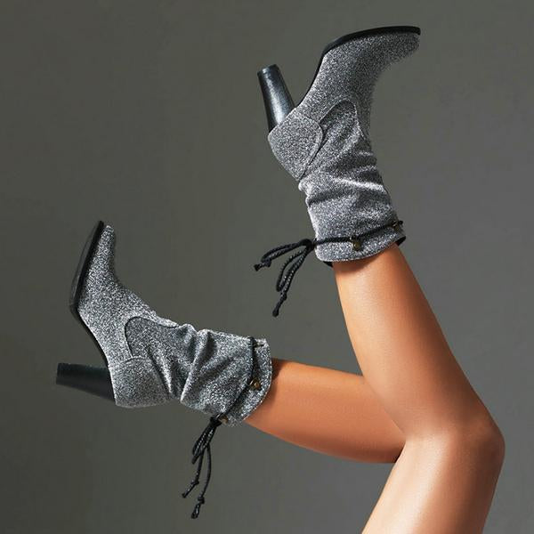 Women's Fashion Lace Up Chunky Heel Booties 69782490S