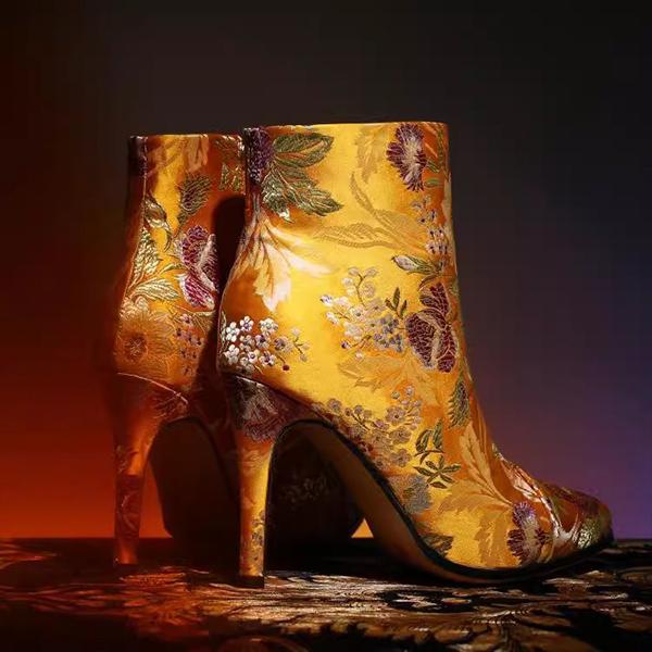 Women's Ethnic Style Flower Print High Heel Ankle Boots 05474781S