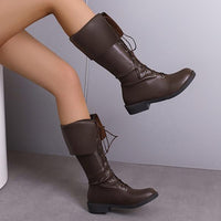 Women's Stylish Cuffed Front Lace Up Tall Boots 63748336S