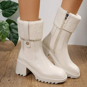 Women's Fashionable Fold-over Casual Chunky Sole Martin Boots 97649529C