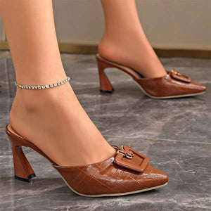 Women's Stiletto Heel Slide Sandals with Square Buckle 87158265C