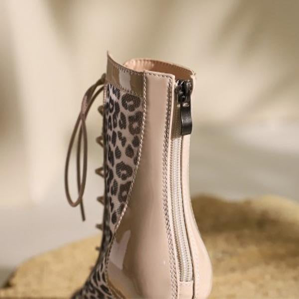 Women's Leopard Print Mesh Back Zipper High Heel Sandals 39584574C