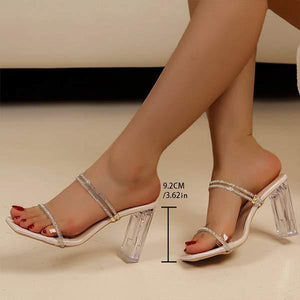Women's Rhinestone Transparent Crystal Chunky Heel High Heel Sandals 77757183C