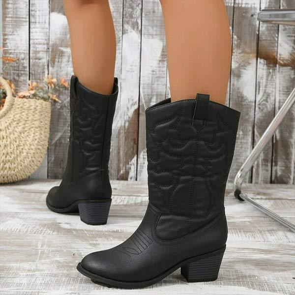 Women's Western Cowboy Boots with Totem Design Mid-Calf Boots 77486200C