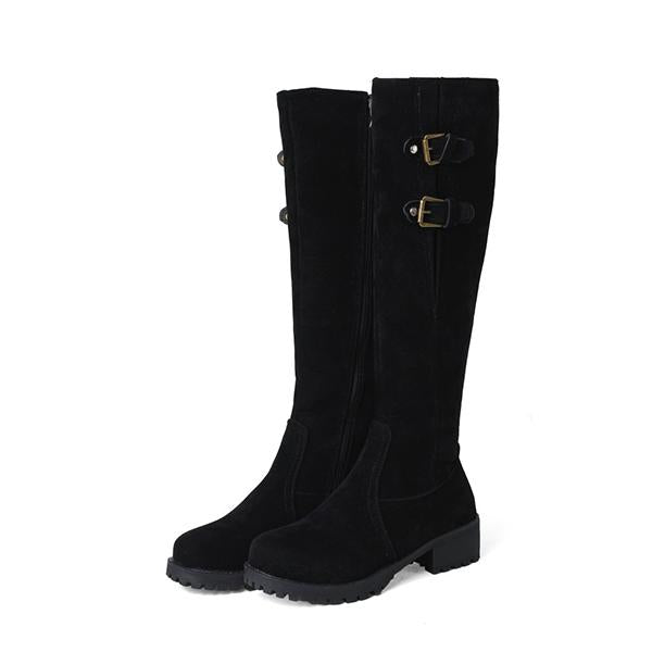 Women's Casual Buckle Trim Suede Long Rider Boots 07373668S