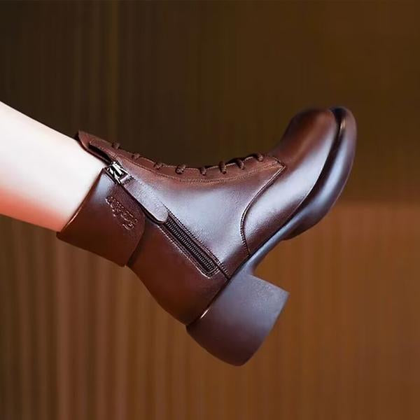 Women's Retro Casual Lapel Chunk Heel Martin Boots 63605035S