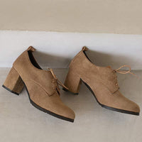 Women's Suede Chunky Heel Front Lace-Up High Heel Shoes 15566814C