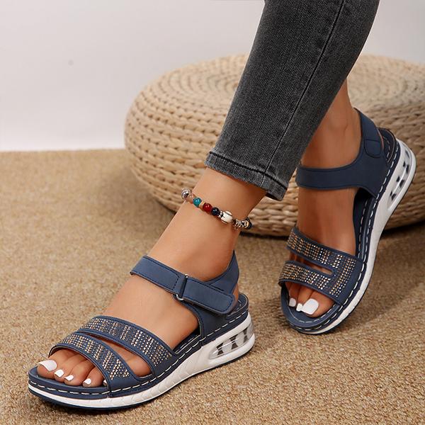 Women's Casual Rhinestone Velcro Wedge Sandals 63156834S
