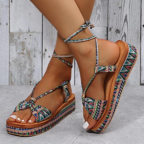 Women's Thick-Soled Bohemian Sandals with Ankle Straps 83327587S