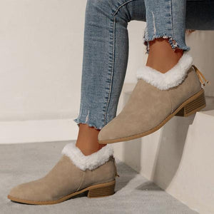 Women's Casual Square Heel Plush Back Zip Ankle Boots 44352920S