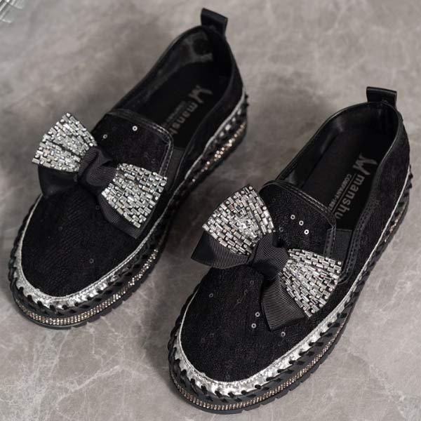 Women's Slip-On Thick Sole Single Shoes with Rhinestone Bow 15773627C