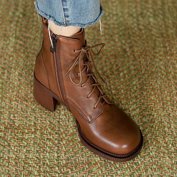 Women's Casual Lace-Up Chunk Heel Martin Boots 78821061S