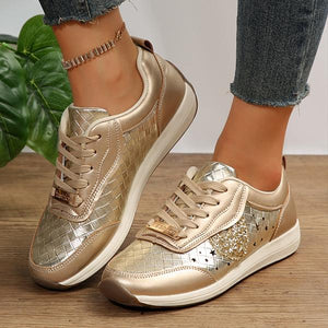 Women's Fashionable Lace-Up Love Sequined Sneakers 03243216S