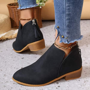 Women's Chunky Heel Pointed-Toe Knee-High Boots with Back Zipper 11471274C