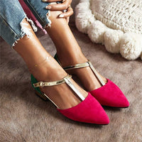 Women's Low-Heel Pointed-Toe T-Strap Hollow Mule Sandals 44934357C