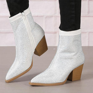 Women's Fashionable Rhinestone Block Heel Ankle Boots 31224374S