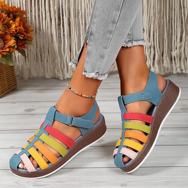 Women's Casual Hollow Color Flat Roman Sandals 89664455S