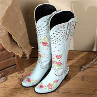 Women's Embroidered Studded High-Calf Mid-Heel Cowboy Boots 61919210C